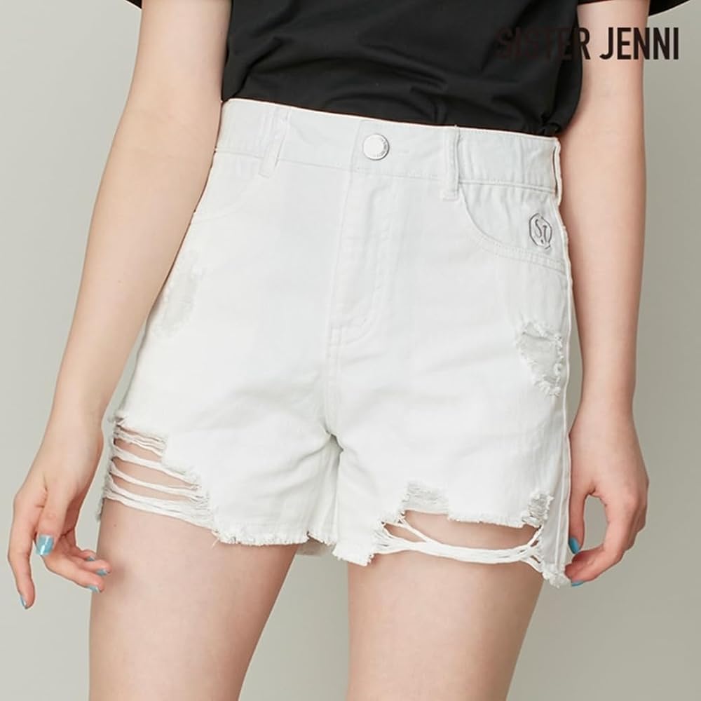 ジェニーちゃーん！ はーい！ なにが好き〜？ ランダムハンデスよりもあ・な・た❤ ハイウエストクラッシュダメージデニムスキニー[品番